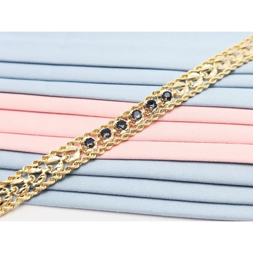 Unique 14k Solid Yellow Gold Diamond Cut Double Rope Sapphire Bracelet 750 L